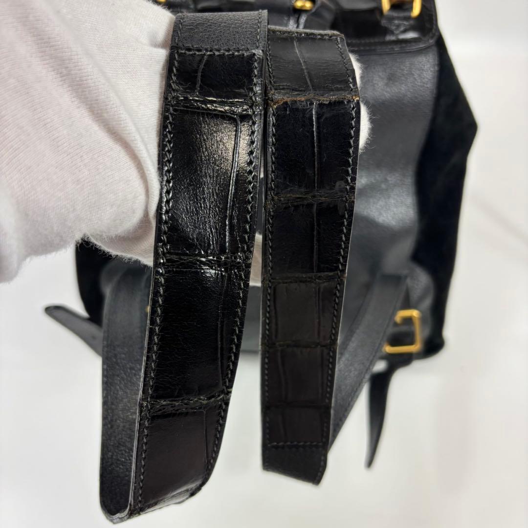 専用グッチ バンブー クロコ スエード リュック ターンロック 黒