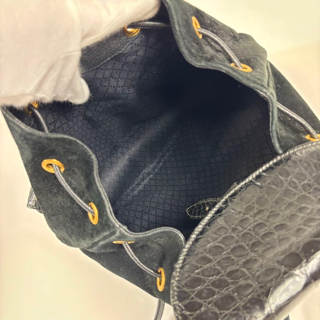 専用グッチ バンブー クロコ スエード リュック ターンロック 黒