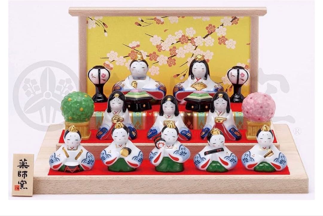 261143 薬師窯 染錦 華小紋 飾り雛(三段飾り)