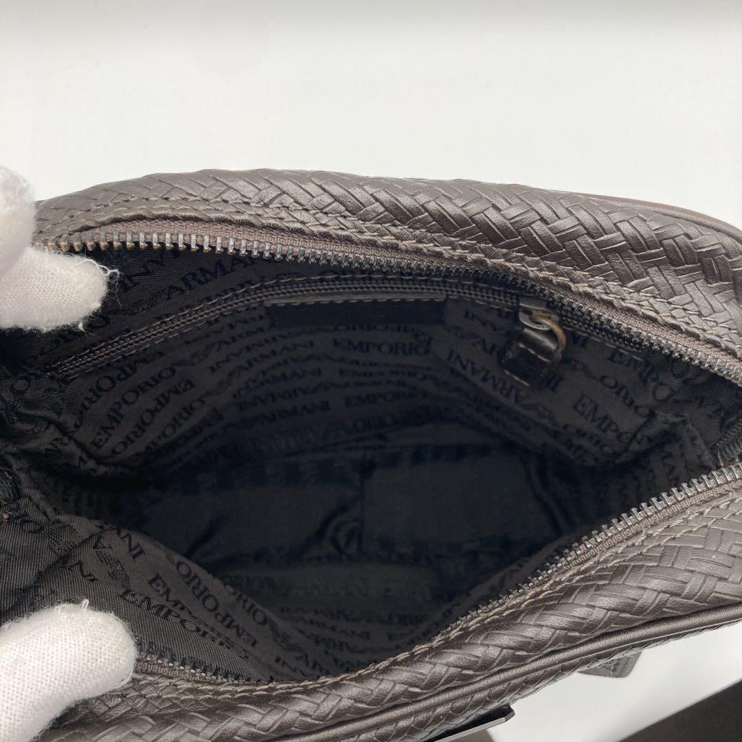 エンポリオアルマーニ ショルダーバッグ オールレザー 牛革 ダークブラウン