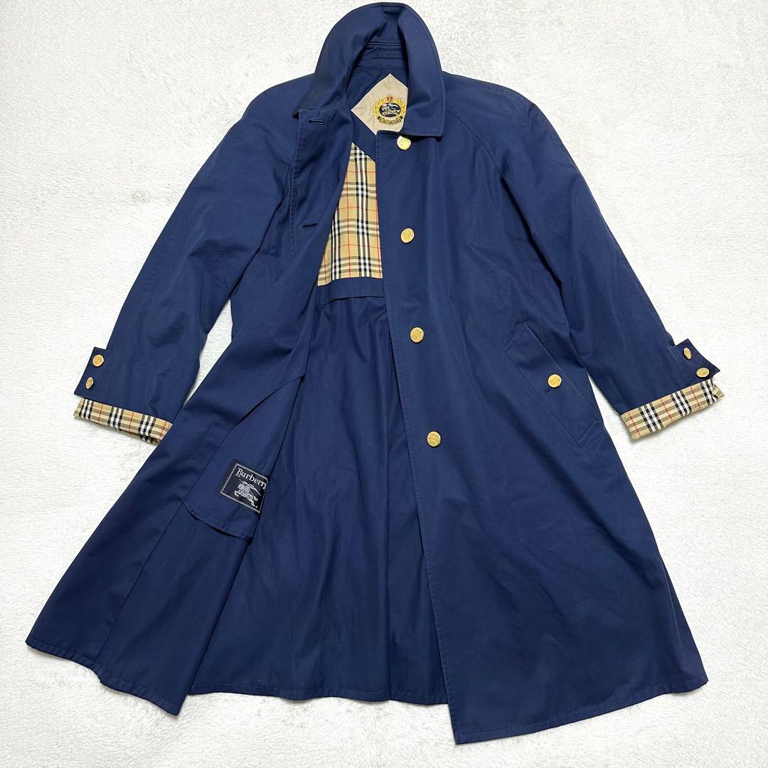 美品　Burberry ステンカラーコート　ビンテージ　ネイビー ノバチェック
