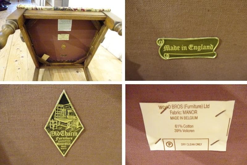 オールドチャーム　英国アンティーク　アームチェア　ゴブラン織り　オーク