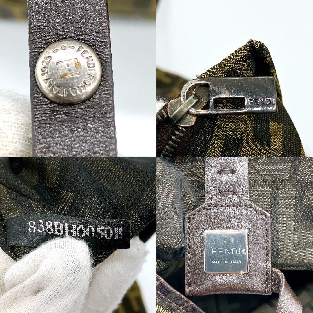 【FENDI】トートバッグ ズッカ柄　ナイロン　ブラウン　A4 ポーチ