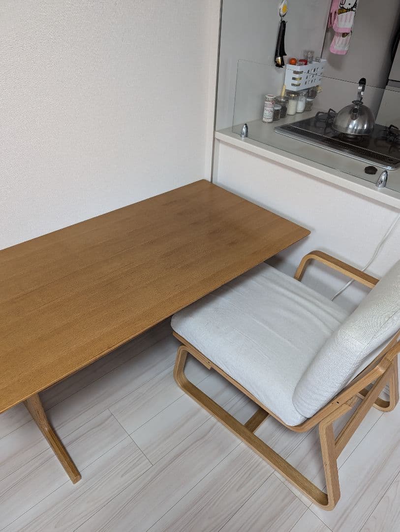 物価高騰【無印良品人気】ナチュラルウッド 長方形テーブルとクッション付椅子セット