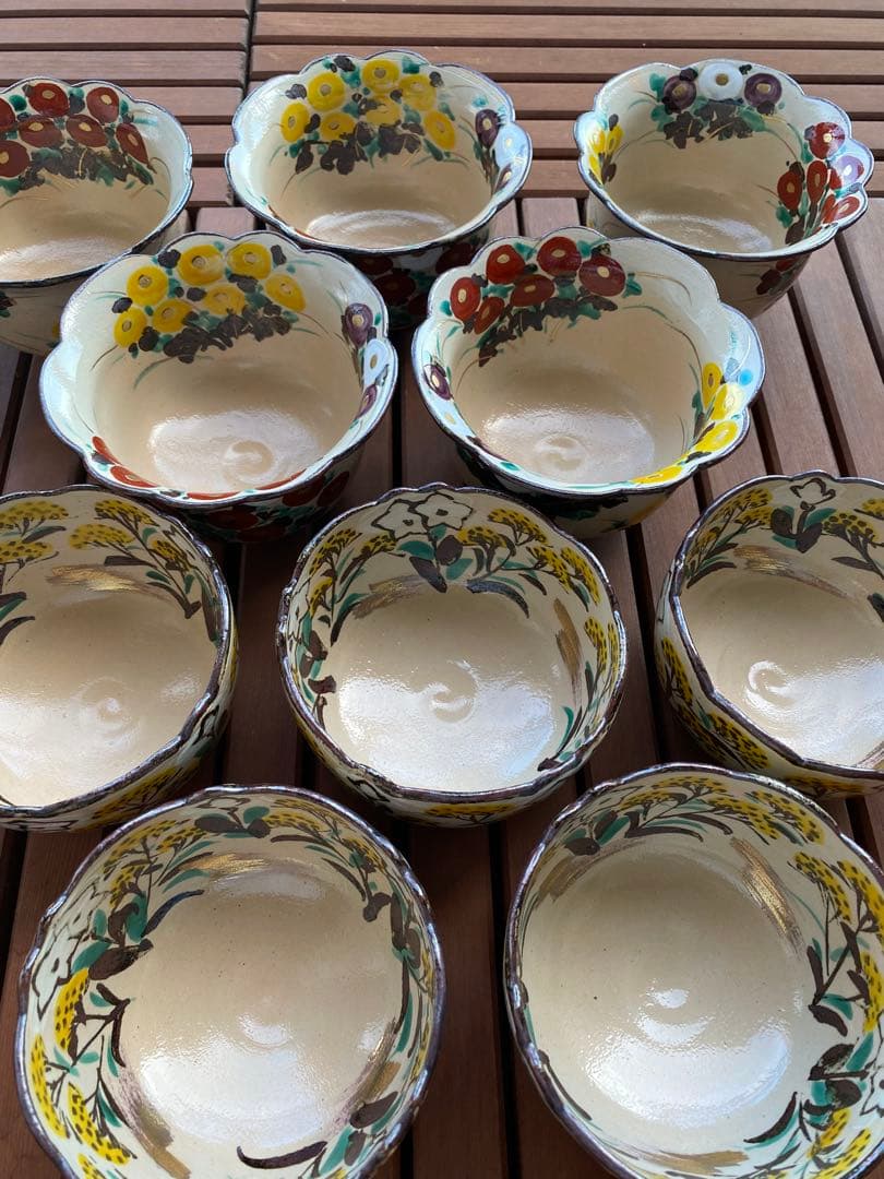 乾山写万寿菊5客秋草向付5客　合計10客 清水焼　新品未使用