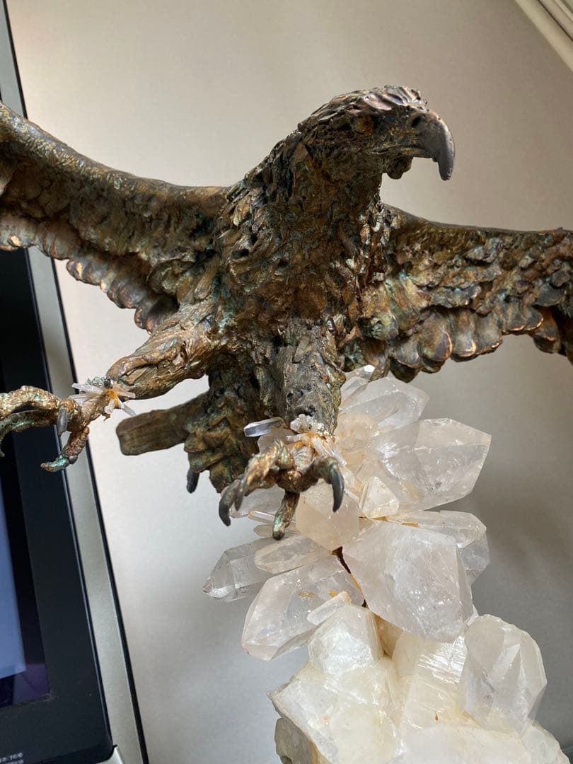 水晶　鉄製イーグル　置物　重量級