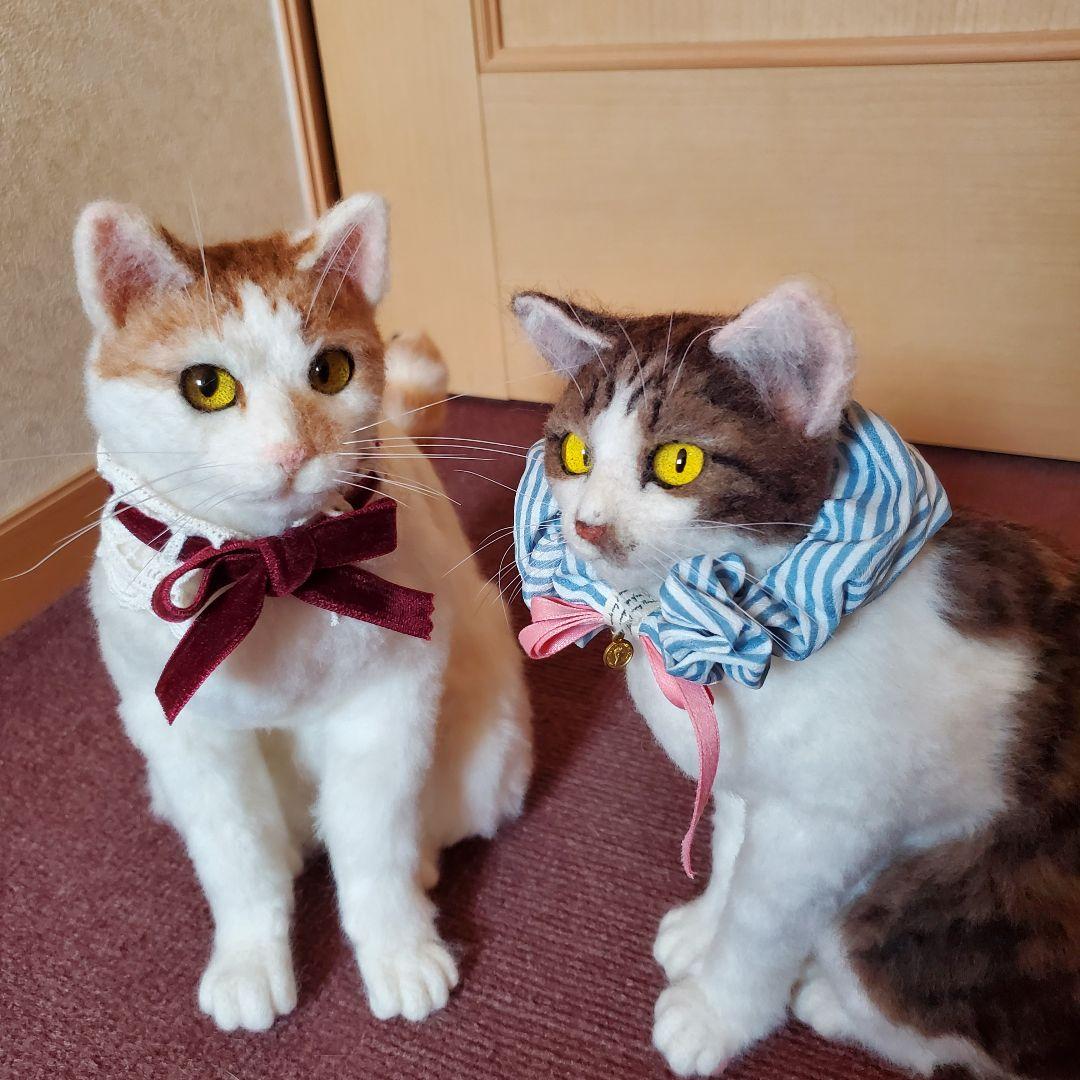 羊毛フェルト猫　ハンドメイド　茶白ハチワレ