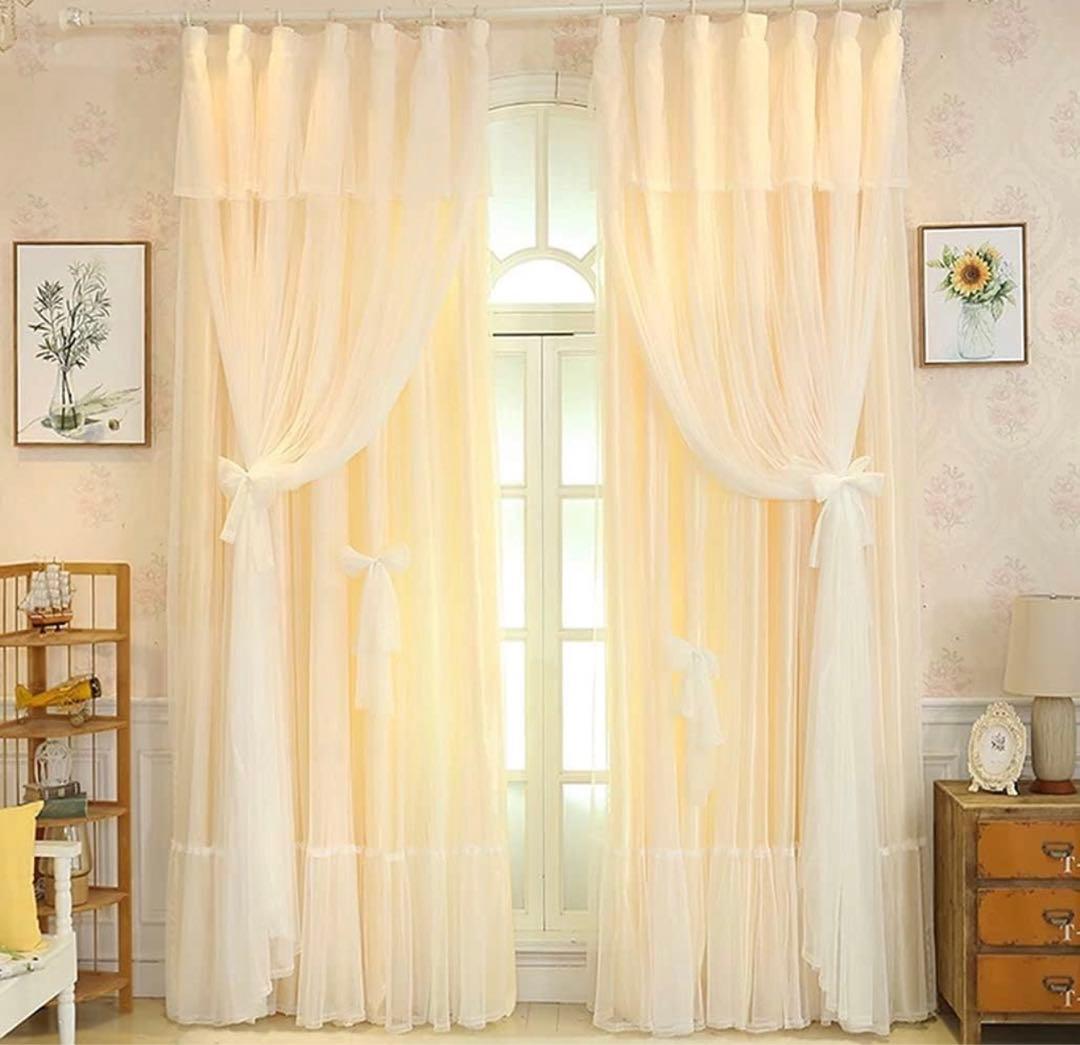 姫系カーテン かわいいカーテン リボン付 2枚組み 新品 未使用 プリンセス