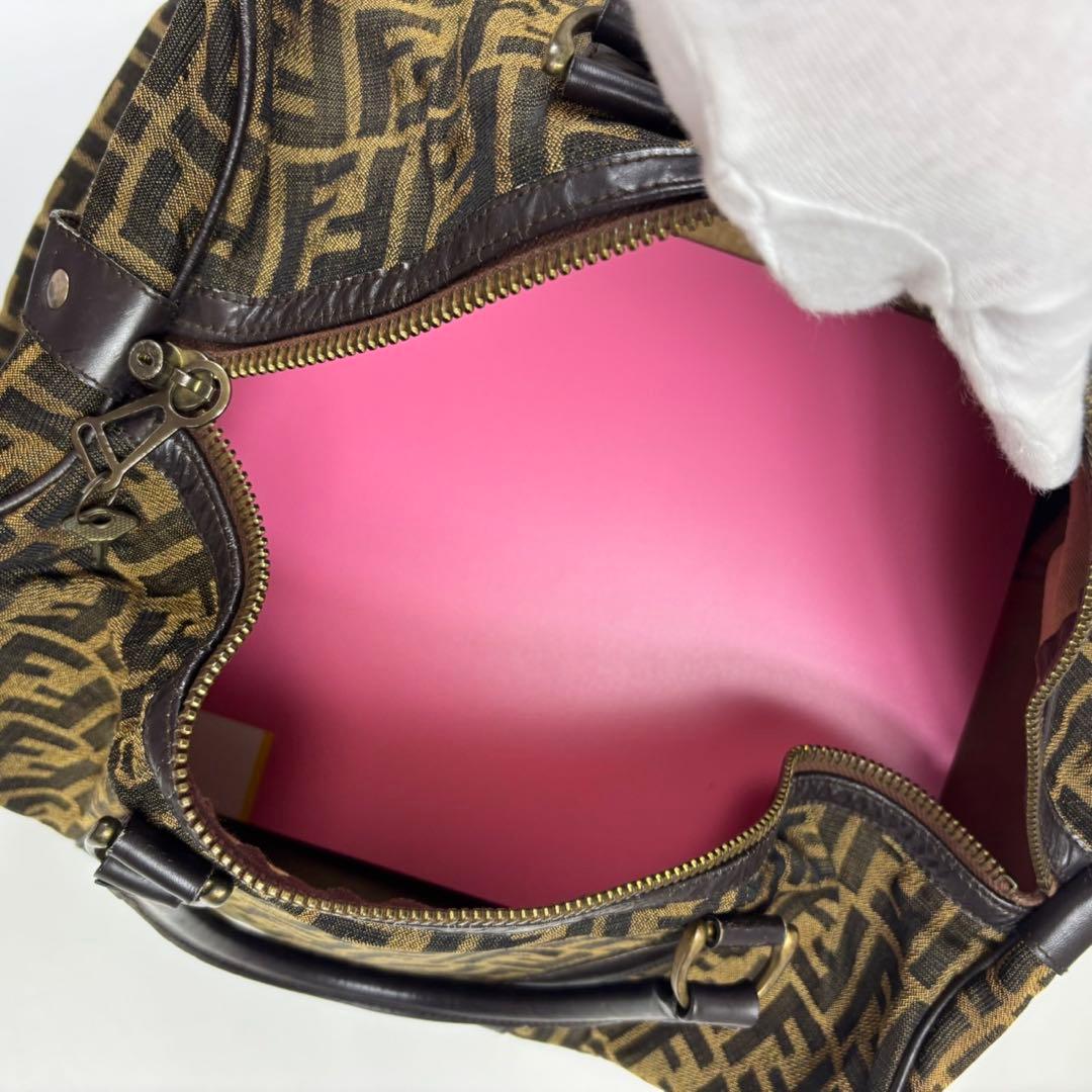 フェンディ FENDI ズッカ柄 ミニボストンバッグ 鍵付 キャンバス レザー