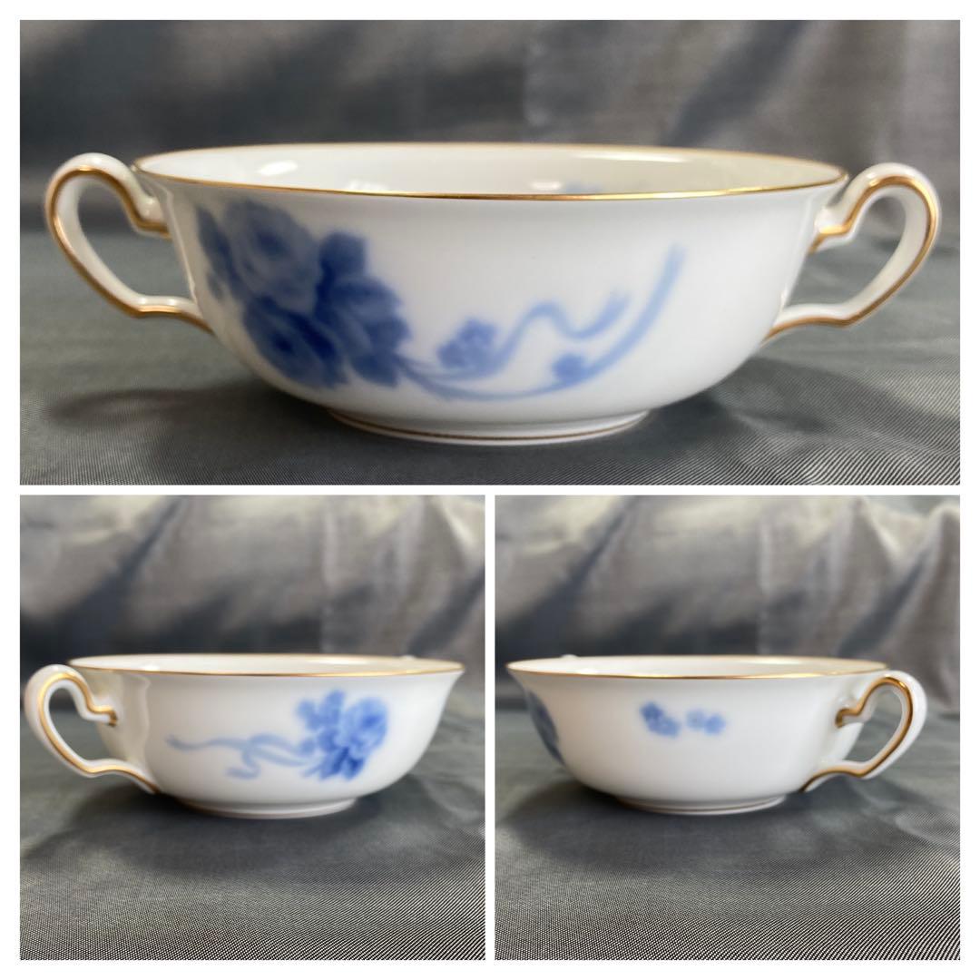 大倉陶園　すみれブーケ　ブルーブーケ　スープカップ　ダブルハンドル　花束　花