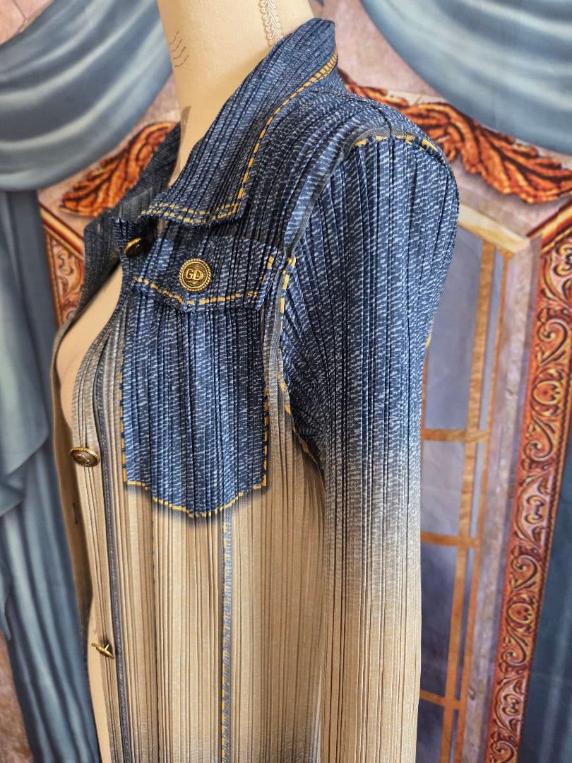 フリー【新品インポートセレクト】高級プリーツスプリングコートデニム調デザイン