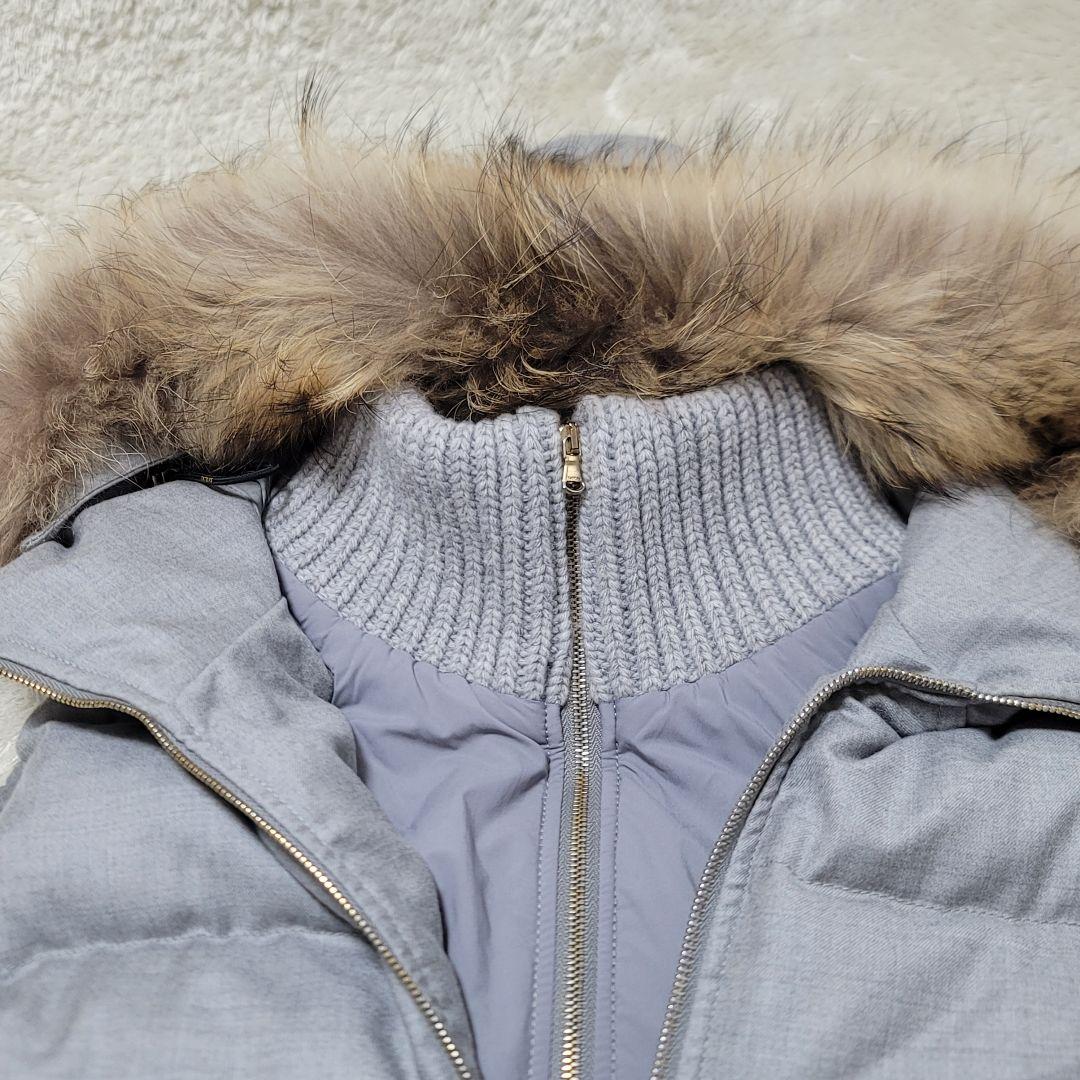 極美品✨タトラス ダウンベスト ラクーンファー カシミヤ混 ダブルジップ グレー