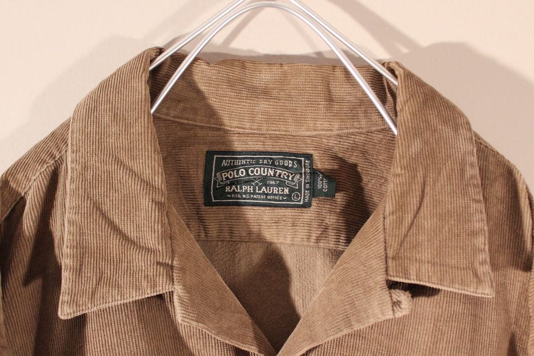 USA古着 ポロカントリーラルフローレン 開襟コーデュロイシャツ長袖 メンズXL