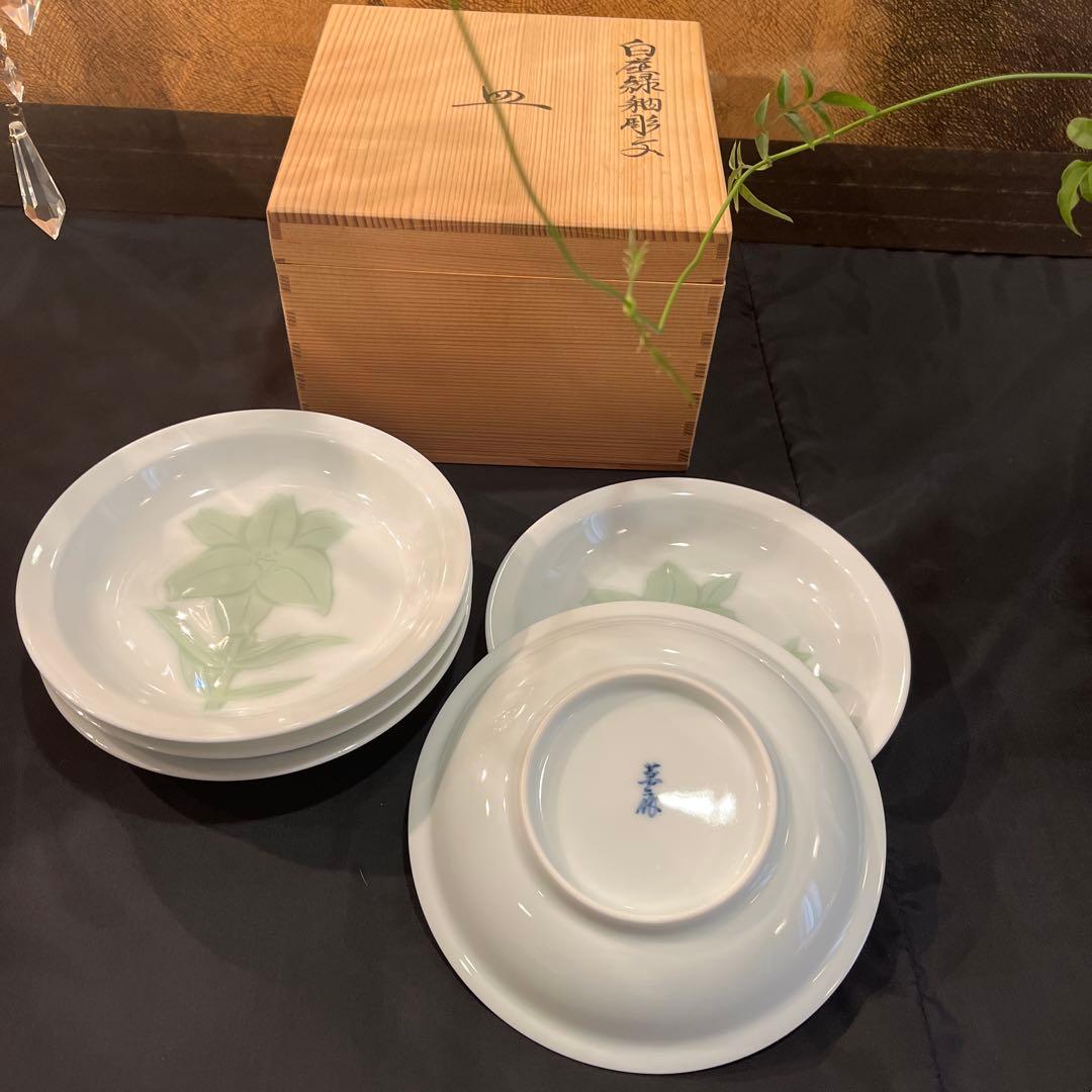 人間国宝　井上萬二【本人作】銘々皿　5客揃い