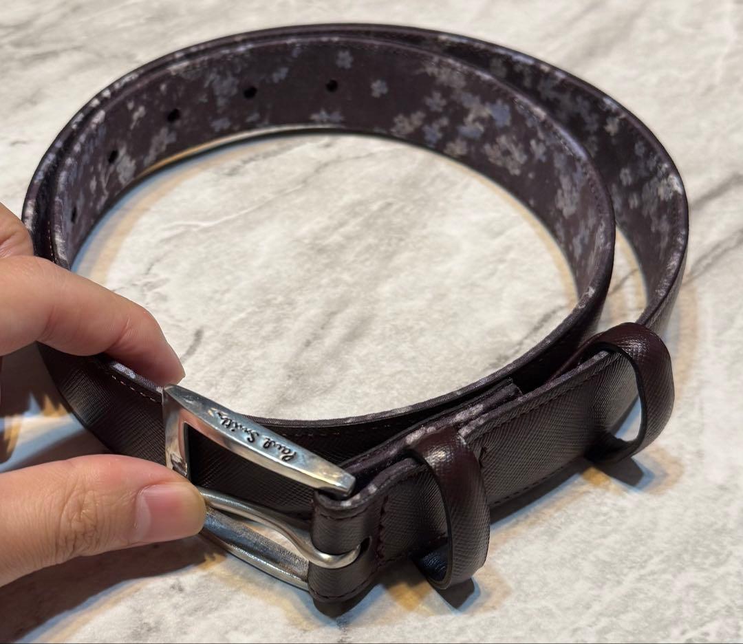 ポールスミス シルバーバックル 花柄 サフィアーノレザーベルト 日本製