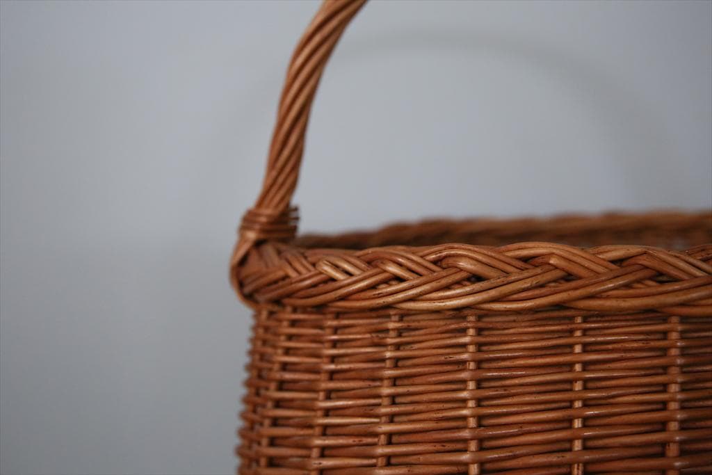 フランスアンティークラタン製バスケット/パニエ/アラログカゴ籐籠(86-15)