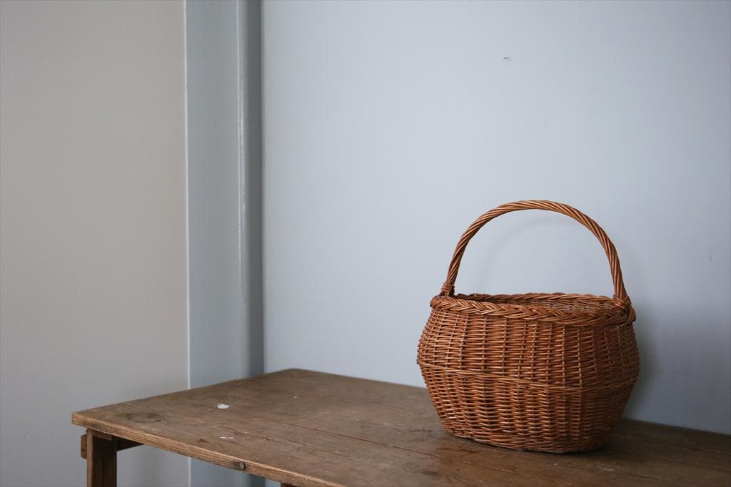 フランスアンティークラタン製バスケット/パニエ/アラログカゴ籐籠(86-15)