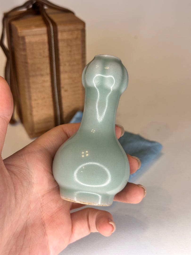 中国古美術 清時代 青磁 小花瓶 赏瓶 共箱付