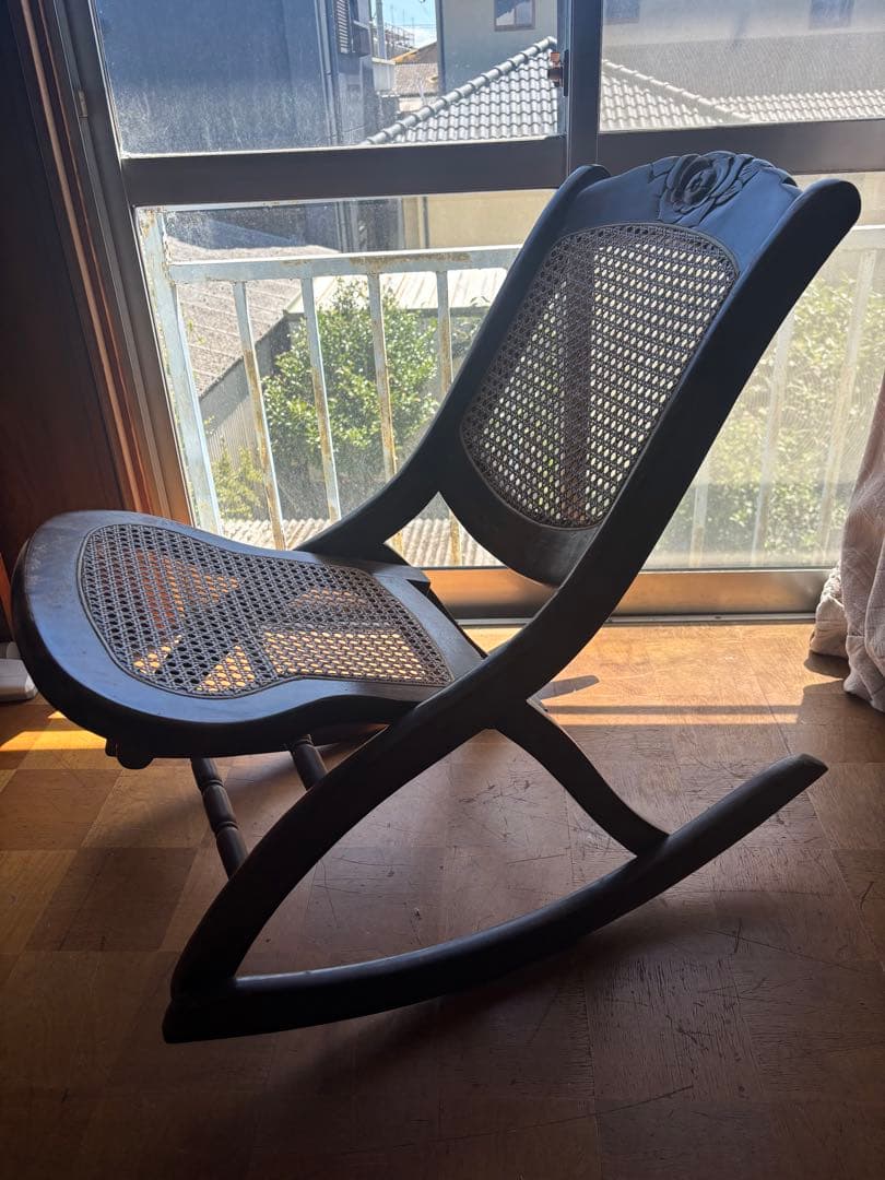 【折りたたみ可能‼️】木製ロッキングチェア ダークブラウン