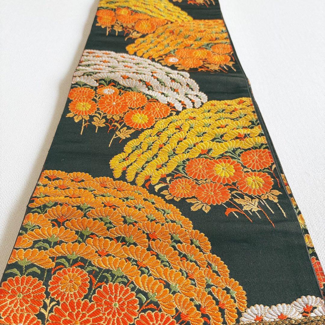 フルセット　七五三７歳女の子　上品　総絞り　緑　黒袋帯　菊　小物セット　7063