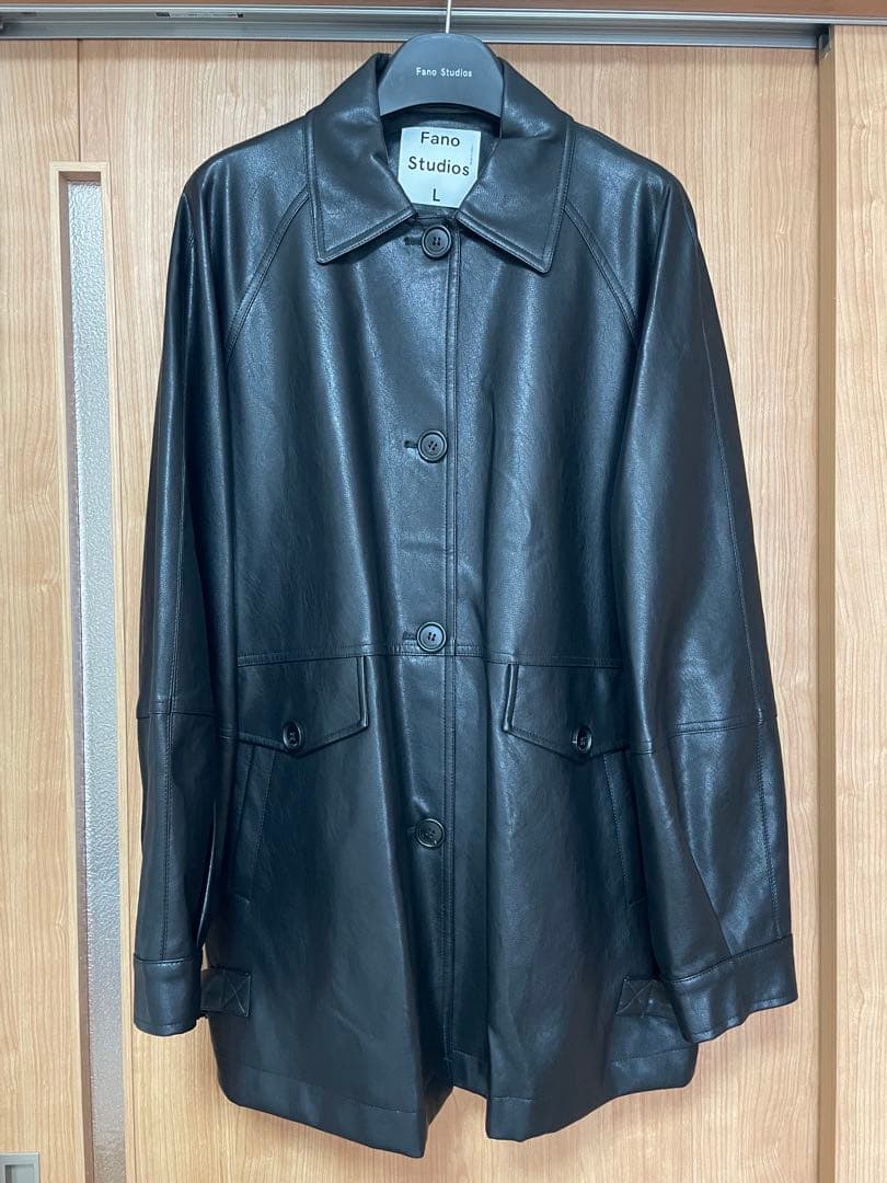 Fano Studios フェイクレザー バルカラーコート ブラック Lサイズ