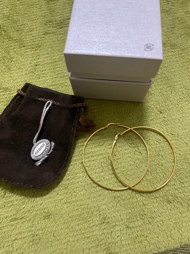 K10ゴールド フープピアス ポーチ付き　スタージュエリー