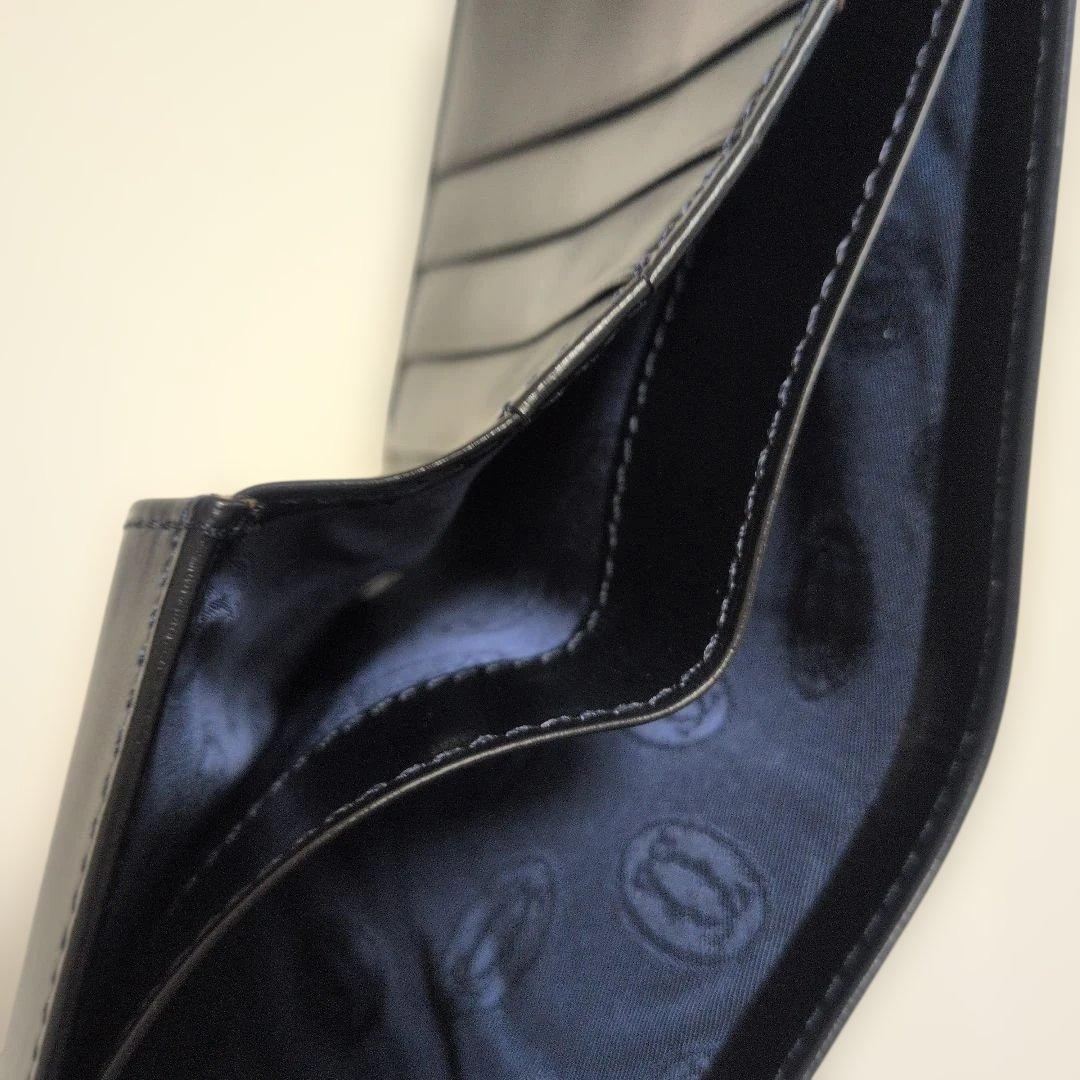 Cartierカルティエ サファイアライン カーフレザー ネイビー二つ折り財布