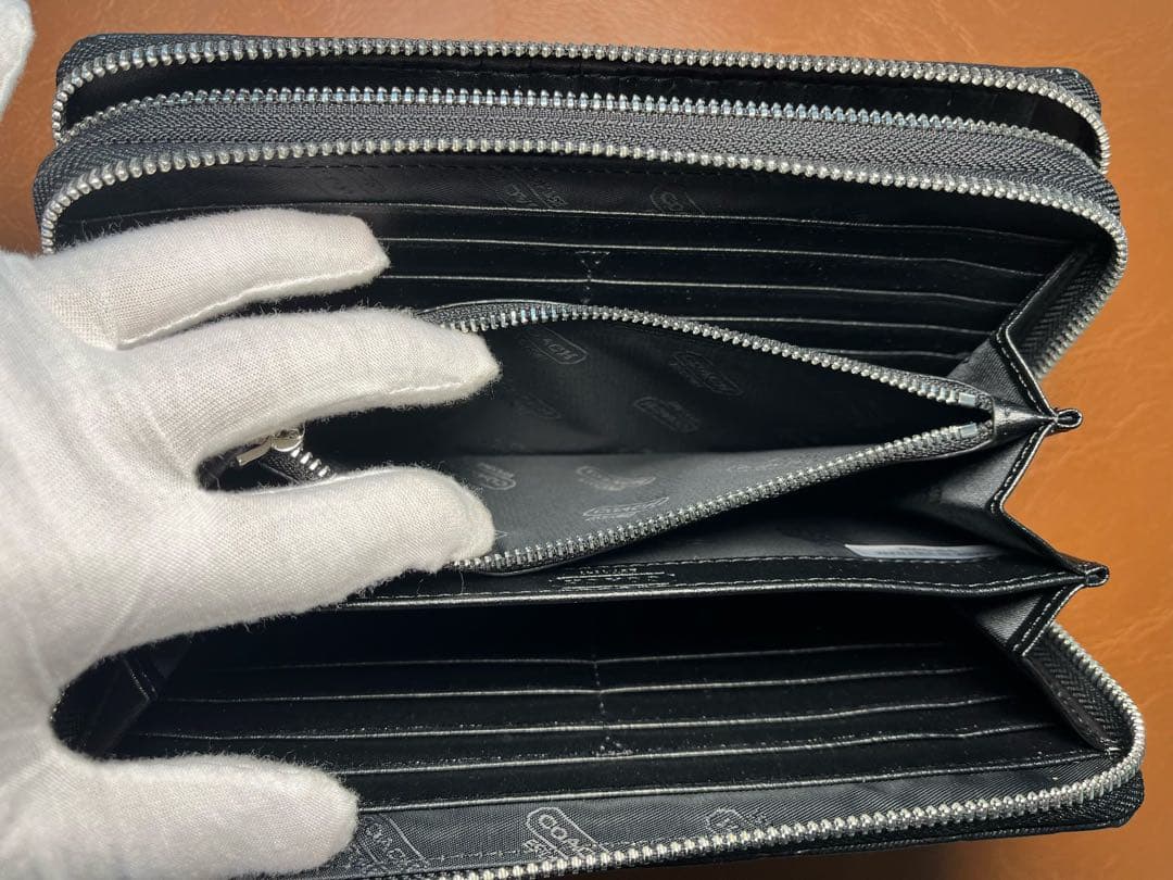 COACH 長財布 ラウンドファスナー 2ZIP 大容量 ネイビー