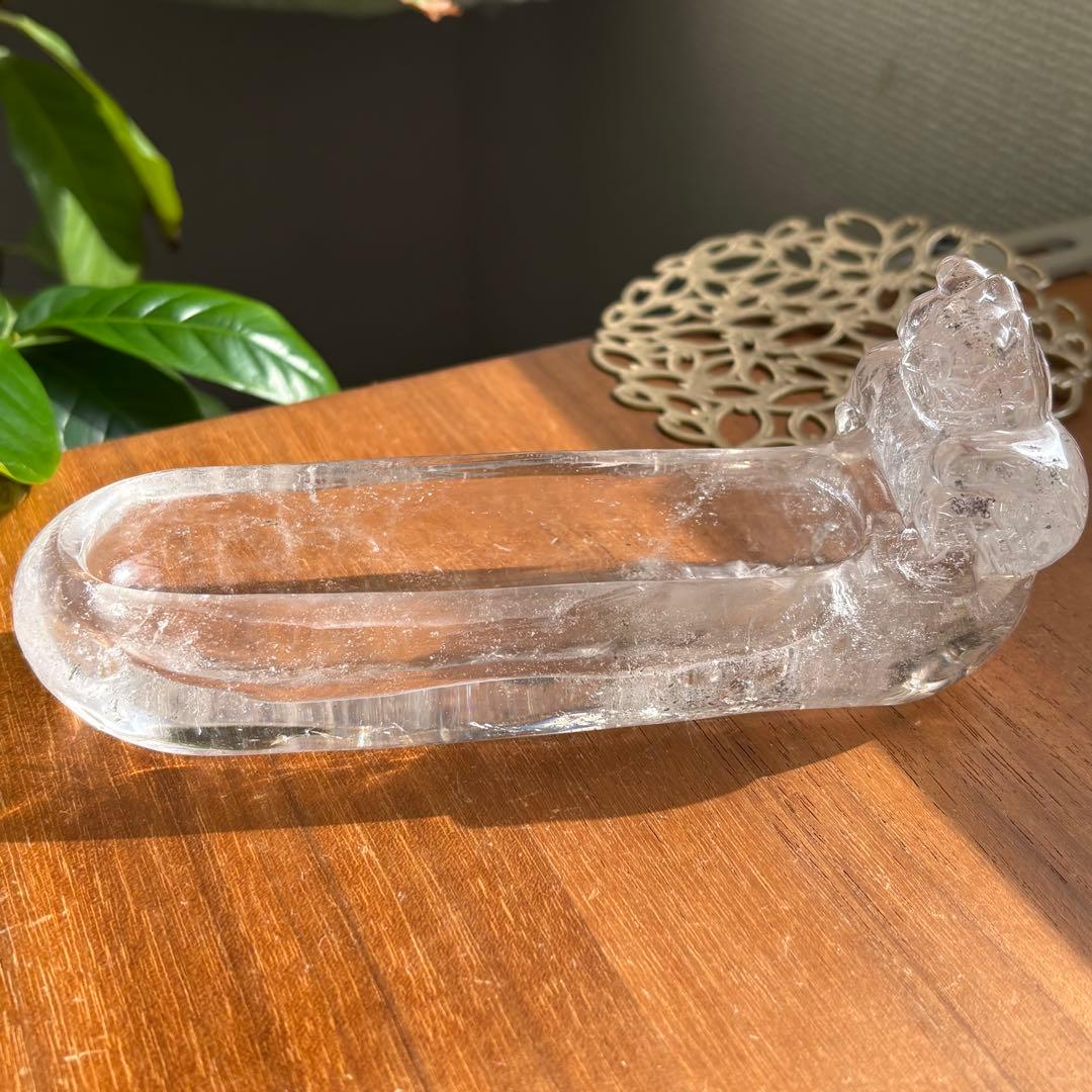 天然石 ブラジル産水晶 招き猫の小物入れ