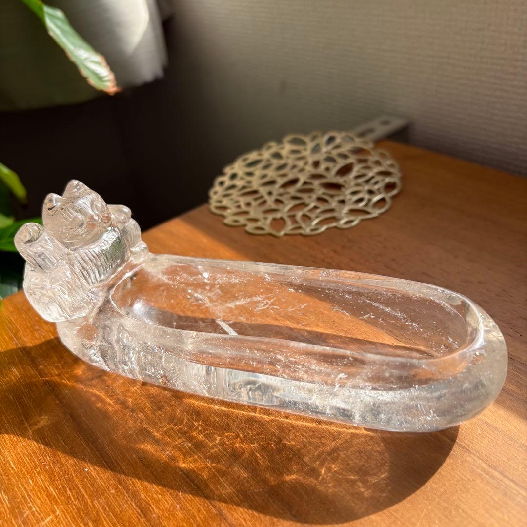 天然石 ブラジル産水晶 招き猫の小物入れ