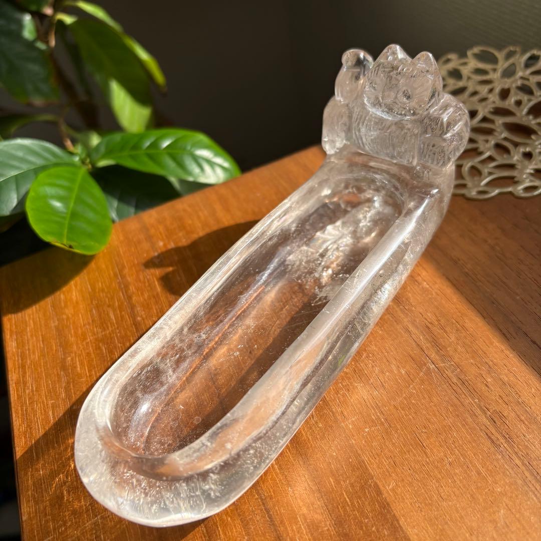 天然石 ブラジル産水晶 招き猫の小物入れ