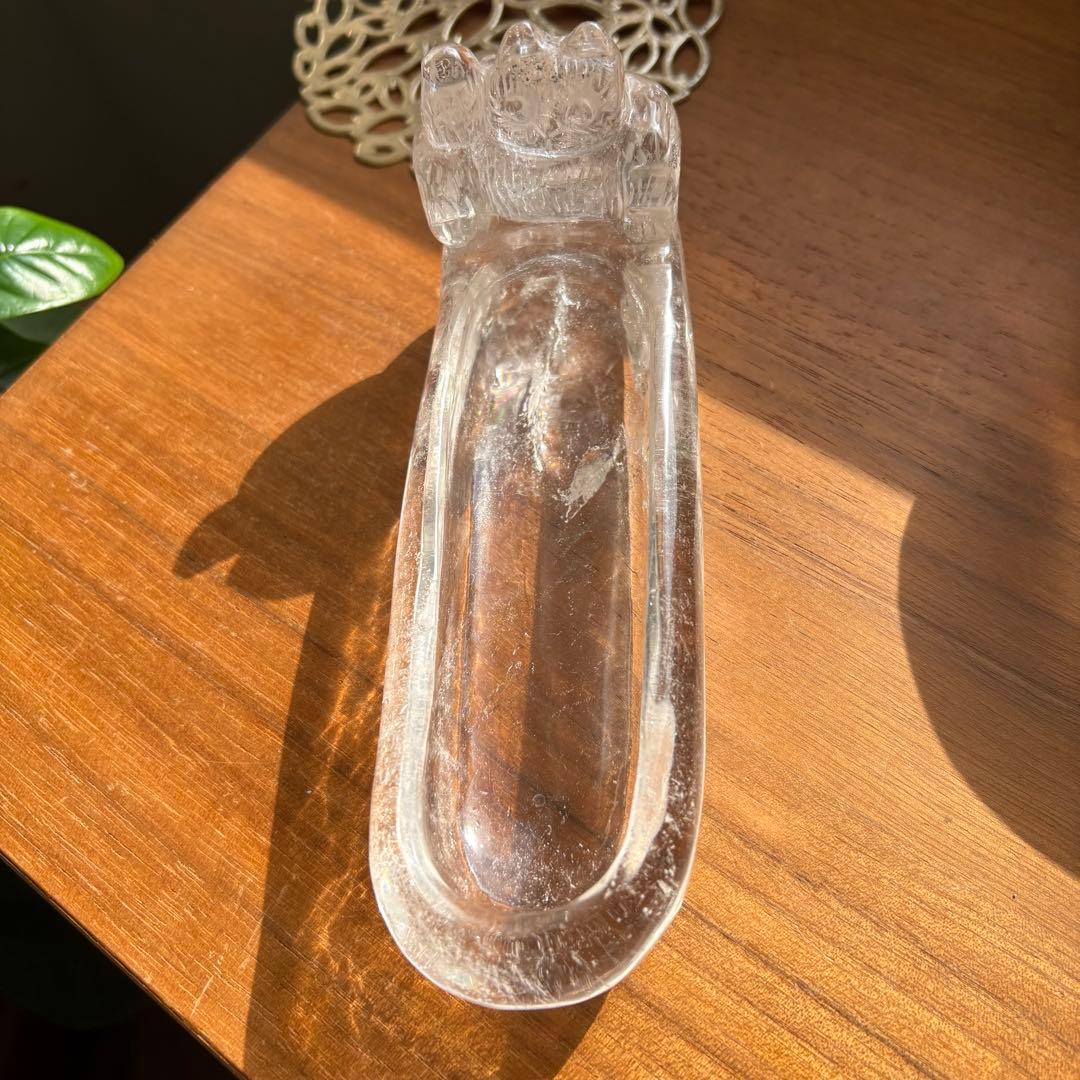 天然石 ブラジル産水晶 招き猫の小物入れ