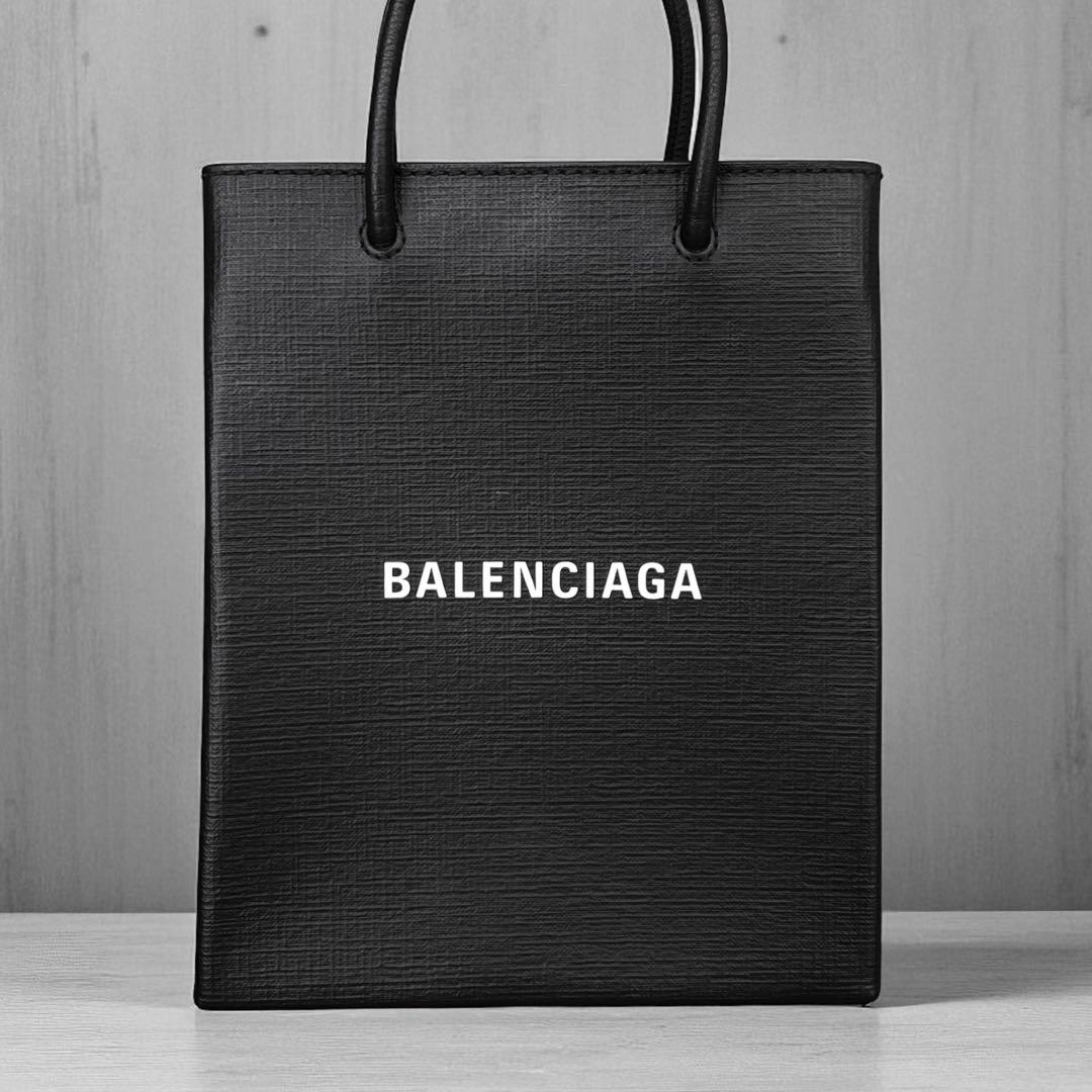 美品 バレンシアガ ラージ ショッピング バッグ レザー ブラック 2way