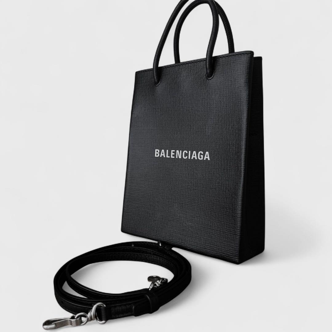 美品 バレンシアガ ラージ ショッピング バッグ レザー ブラック 2way