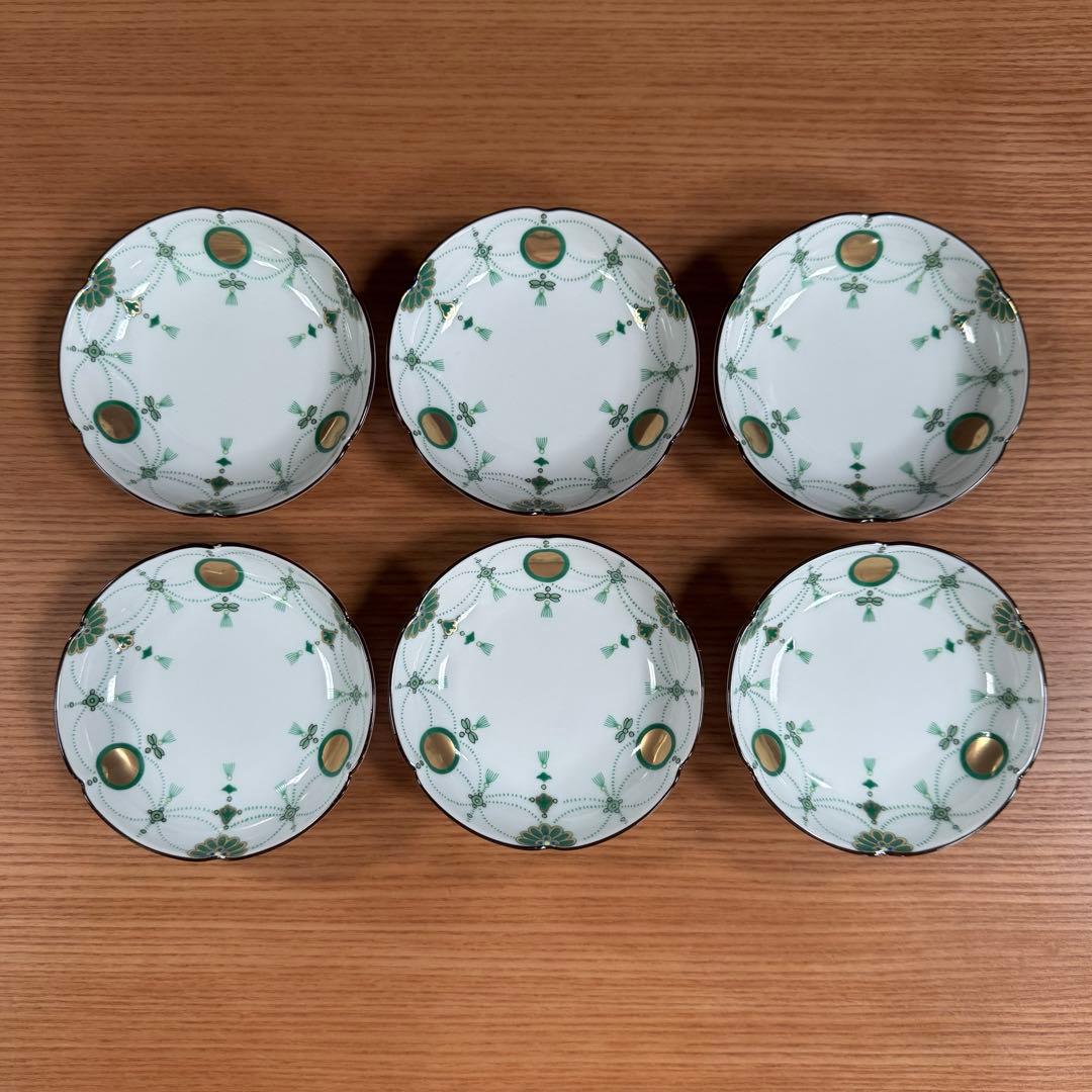 有田焼：賞美堂：其泉窯：錦瓔珞文 小皿（グリーン）6枚セット☆