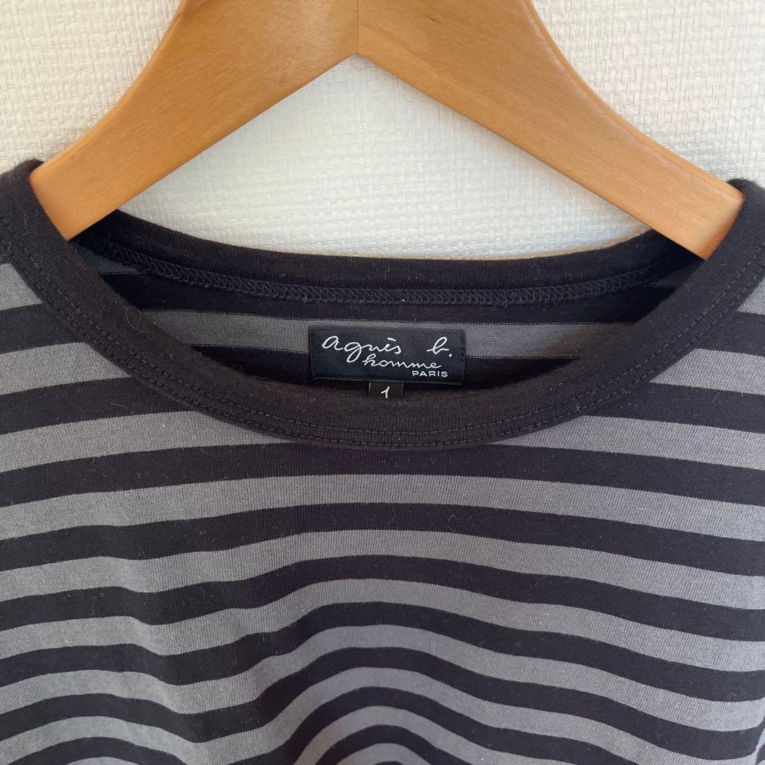 agnes b.homme ボーダー 長袖 グレー×ブラック