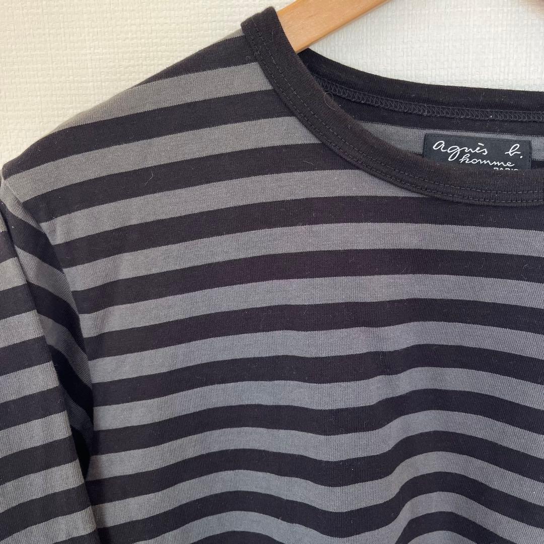 agnes b.homme ボーダー 長袖 グレー×ブラック