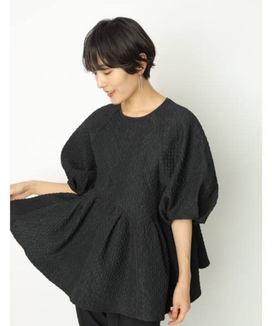 CADUNE ジャガードペプラムブラウス