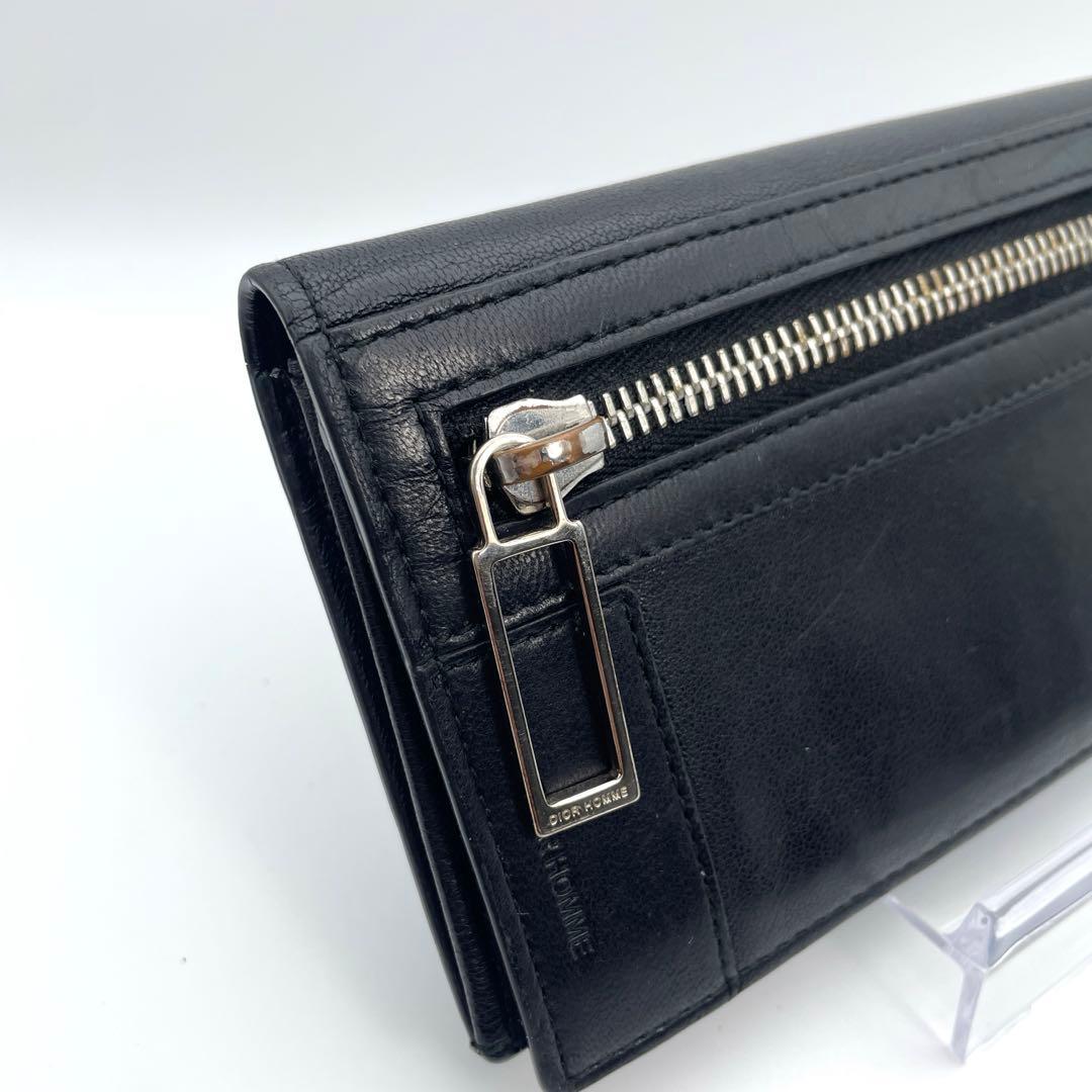 ディオールオム　長財布　メンズ　レザー　ブラック