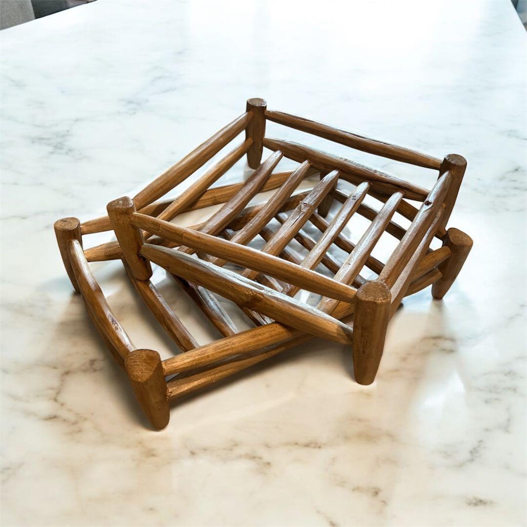 【一点もの】パリ　蚤の市　カゴ　ウッド　インテリア　大小セット売り　天然素材