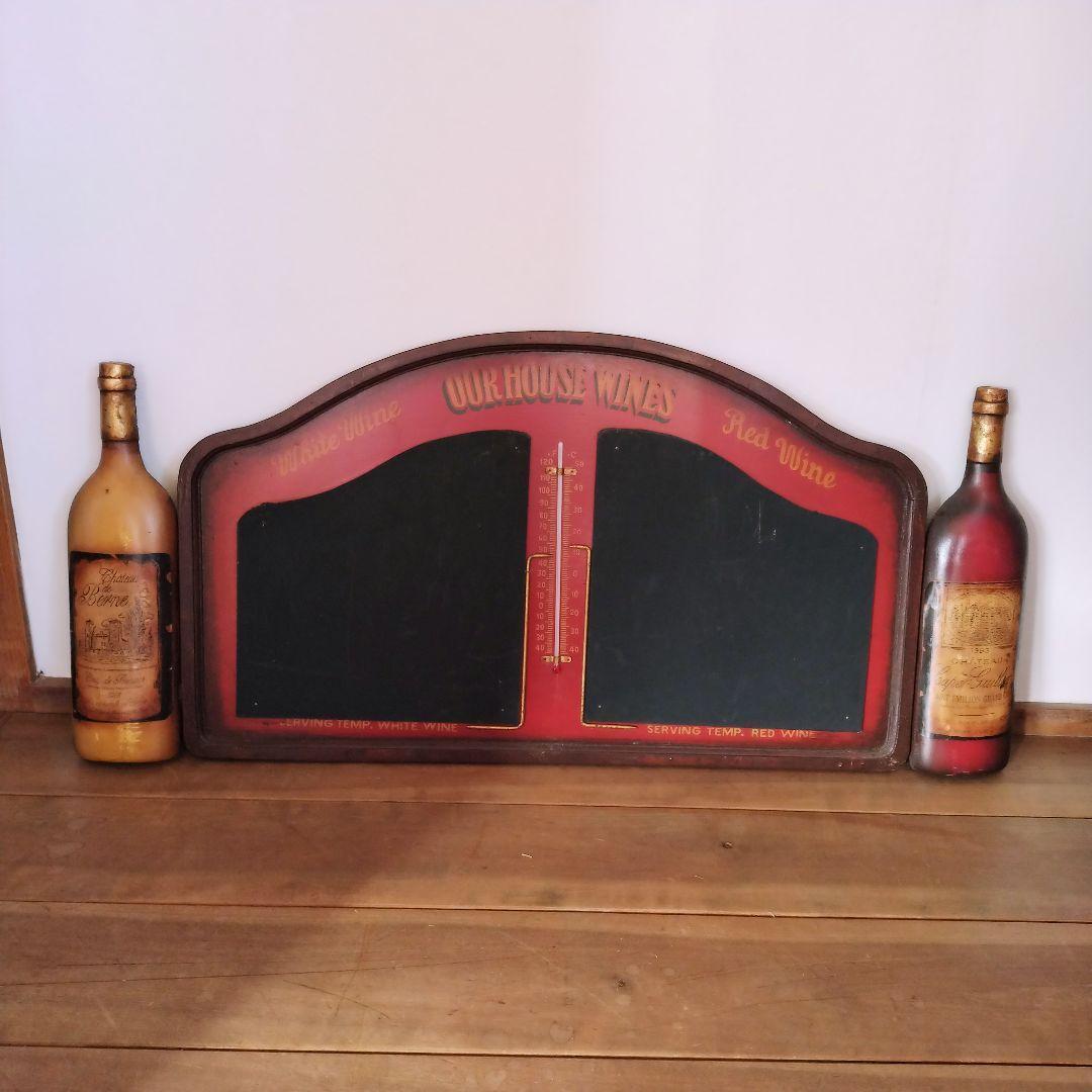 ワイン 木製 パネル 白/赤ワイン 黒板 温度計付き サインボード アンティーク