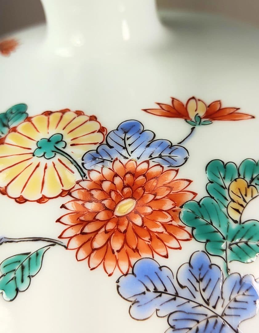 希少 重要無形文化財 中村清六作 有田焼 高麗庵清六窯 白磁錦絵 花鳥紋花瓶