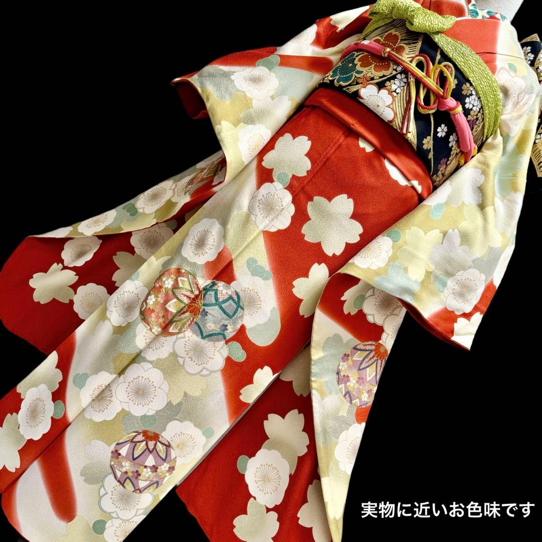 美品　振袖フルセット　トールサイズ　160〜170cm　梅・桜・毱・古典柄　裄長