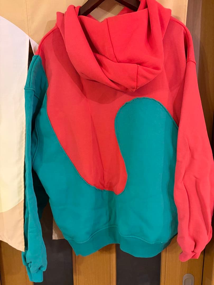 #美品ERLカラーブロックデザイン パーカービッグシルエット裏フリース#Lサイズ