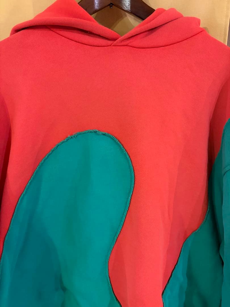 #美品ERLカラーブロックデザイン パーカービッグシルエット裏フリース#Lサイズ