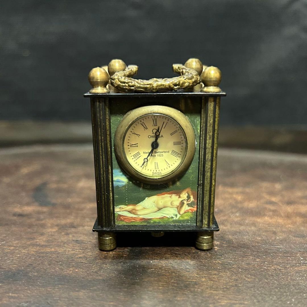 アンティーク　オメガ手巻式　ミニチュア置時計　稼働確認済み