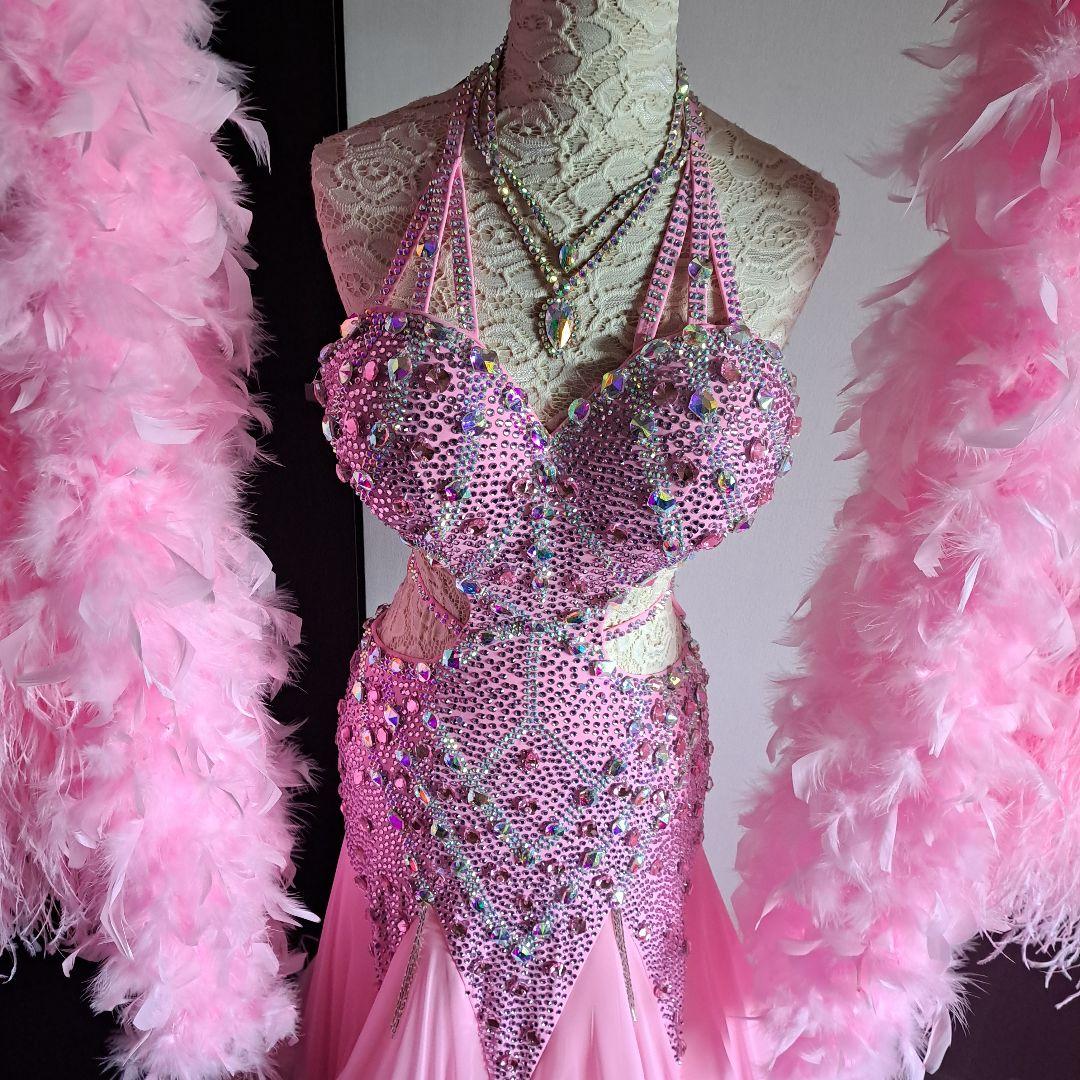 ピンクダンスドレス　社交ダンス　衣装