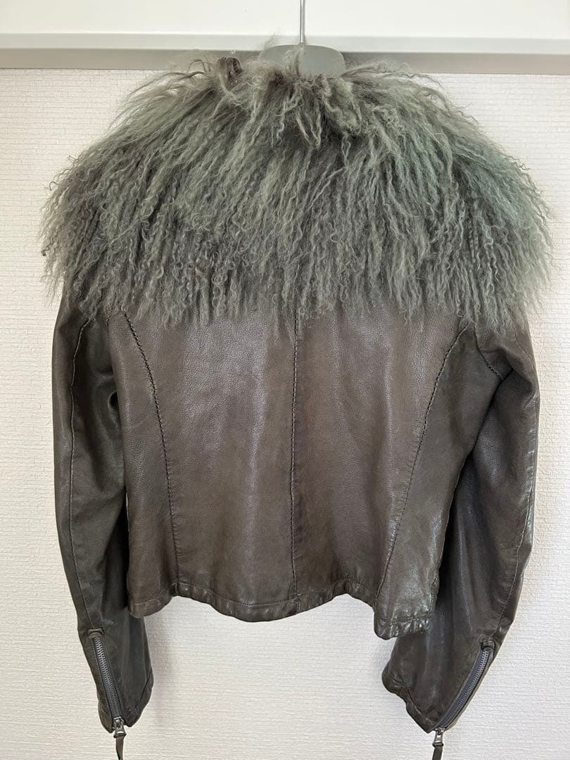 お値下げ❣️ROSEBUD ファー付きグレーレザージャケット本革ファー取り外し可