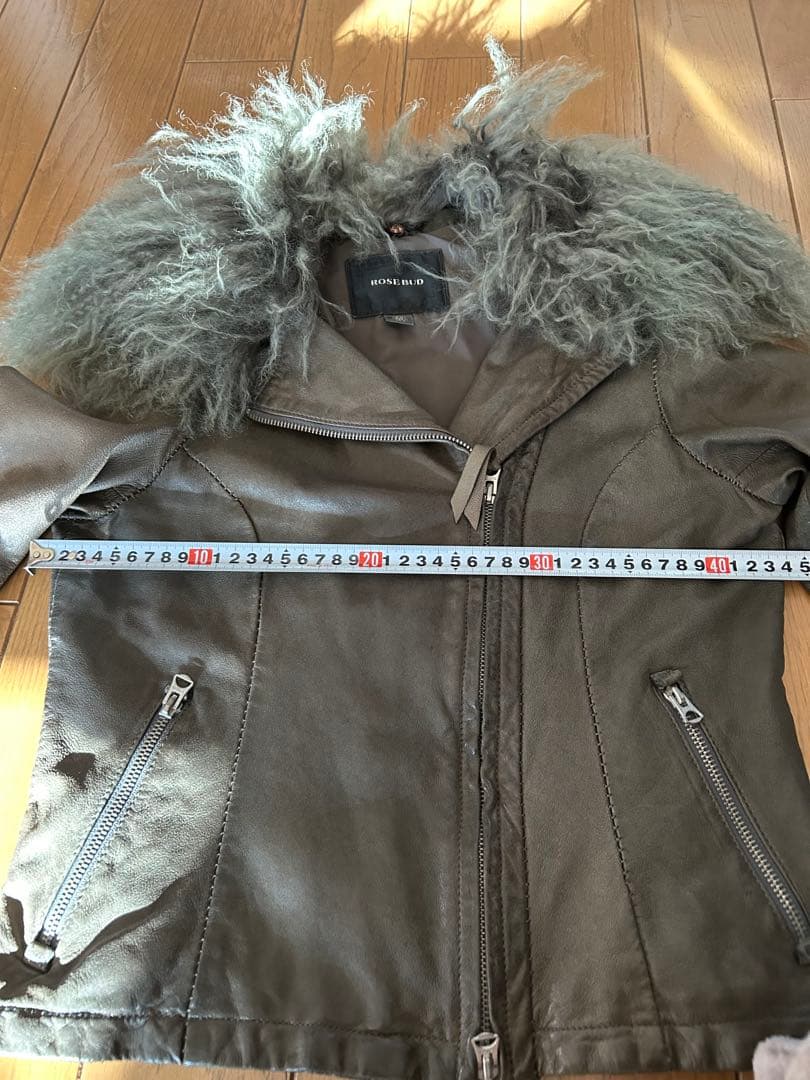 お値下げ❣️ROSEBUD ファー付きグレーレザージャケット本革ファー取り外し可