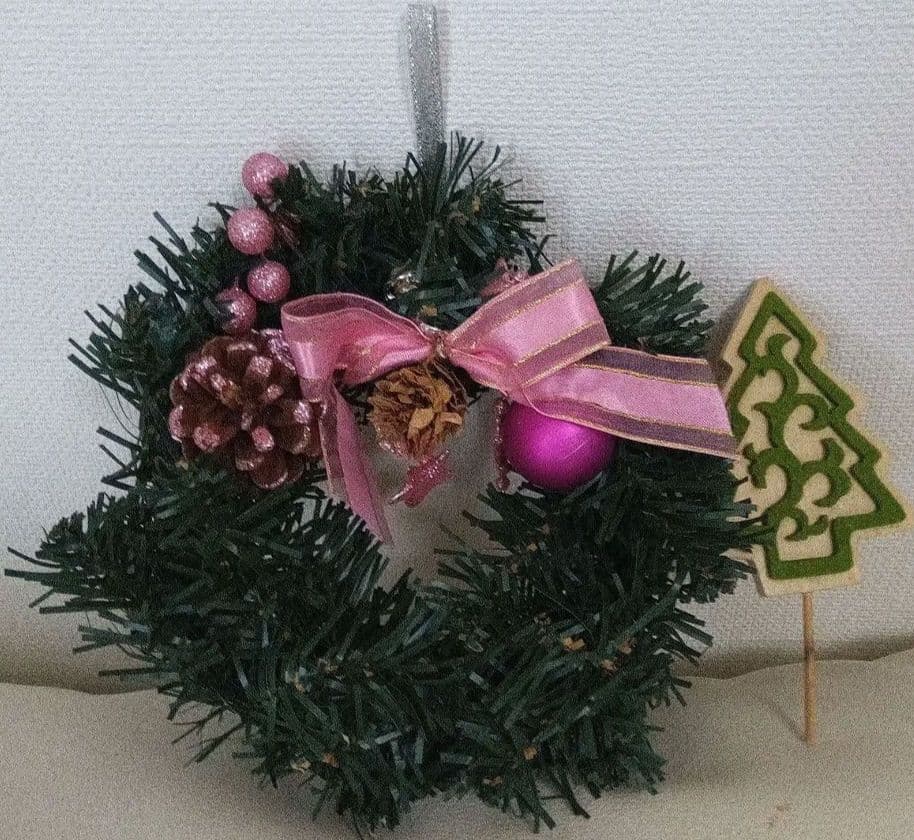 ピンク色装飾小型クリスマスリース&クリスマスツリー型装飾付　未使用に近い◆◆◆◆
